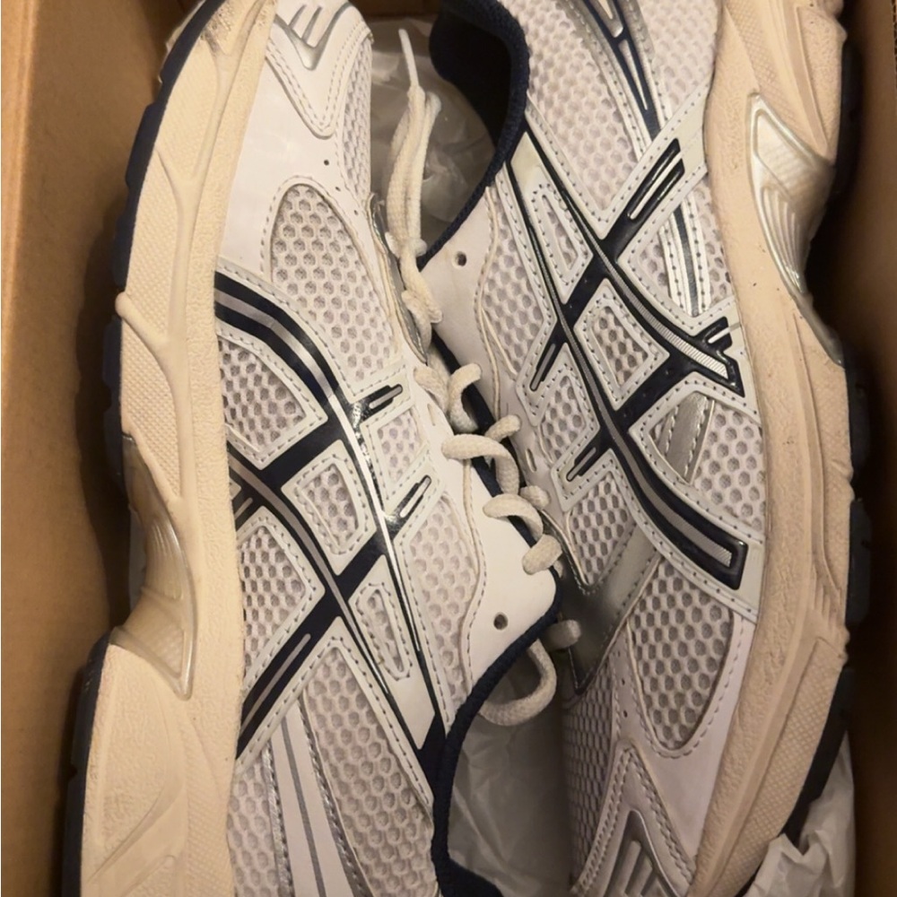 ASICS White and Navy Running Shoes